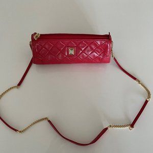 Judith Leiber Quilted red leather handbag with gold chain & leather strap